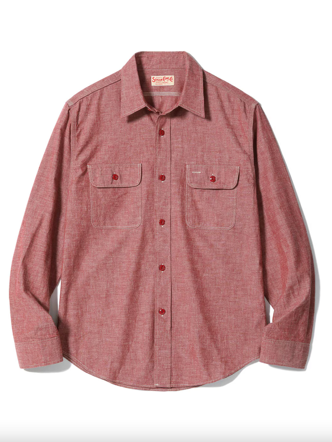 Sugar Cane Light S/Sシャツ SC36626【XL】 Sugar Cane, SC29682 Work Shirt, Red Chambray – Wardrobe 19