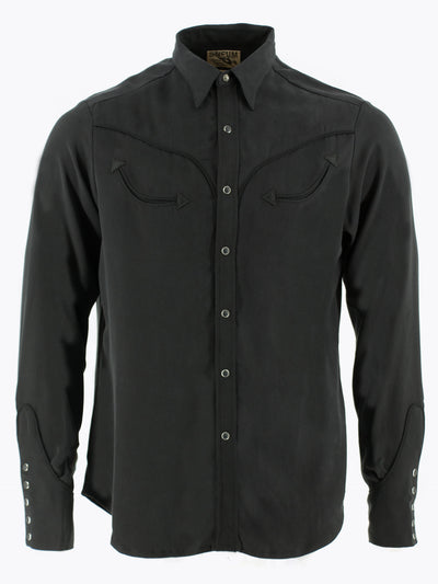 Sneum, Two-Tone Smile Pocket Western Shirt, Black