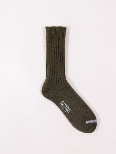 Nishiguchi Kutsushita, Wool Ribbed Socks, Khaki