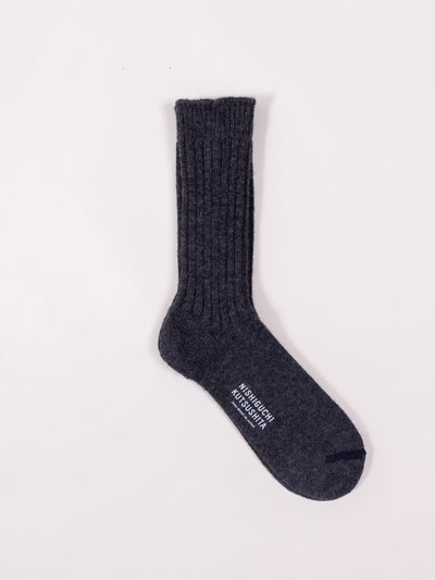Nishiguchi Kutsushita, Wool Ribbed Socks, Charcoal