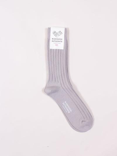 Nishiguchi Kutsushita, Egyptian Cotton Ribbed Socks, Light Gray