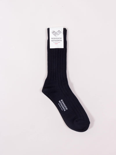 Nishiguchi Kutsushita, Egyptian Cotton Ribbed Socks, Black