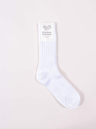 Nishiguchi Kutsushita, Egyptian Cotton Ribbed Socks, Off-White