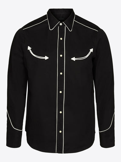 Sneum, Two-Tone Smile Pocket Western Shirt, Black/ White