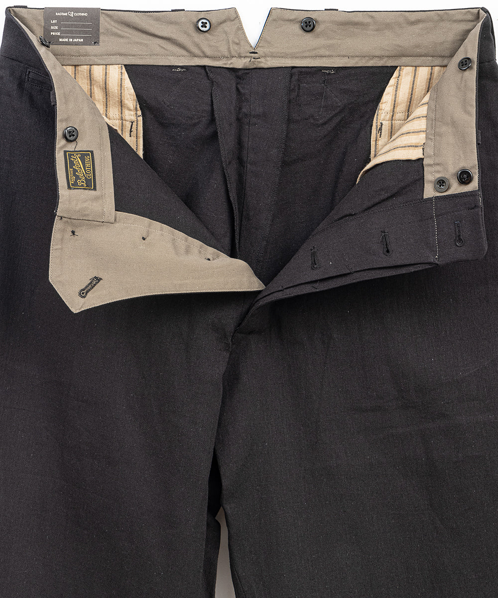 Belafonte Ragtime Clothing, Hiback Trouser, Black Cotton/ Linen