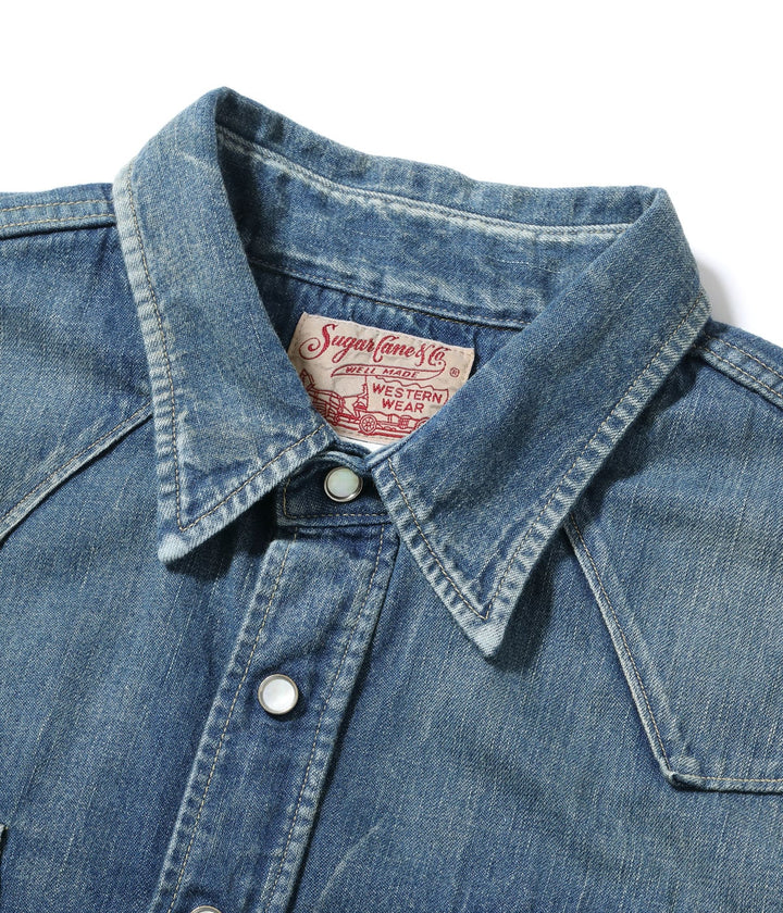 Sugar Cane, Western Shirt Denim, Aged Model – Wardrobe 19
