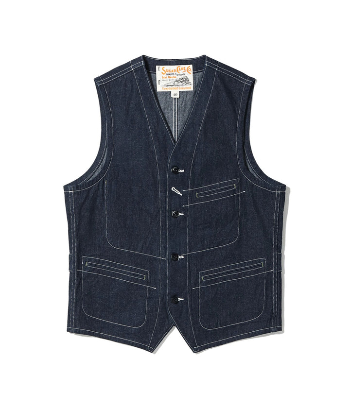 Sugar Cane, Work Vest, Blue Denim – Wardrobe 19