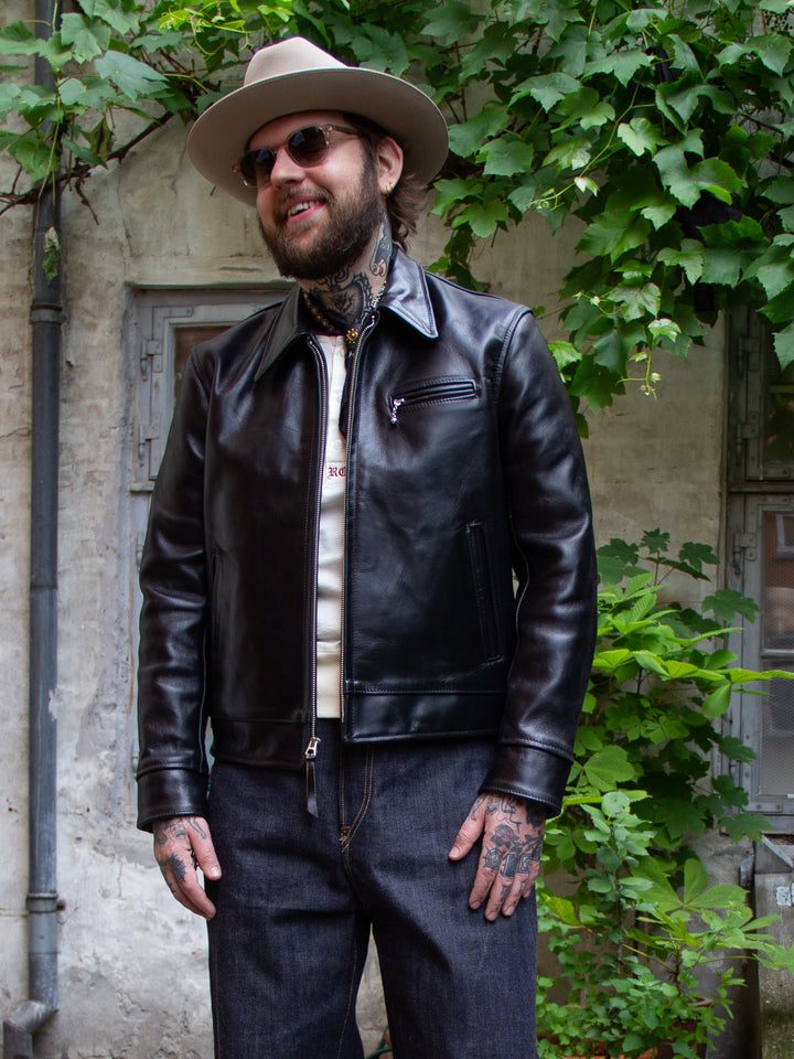Highwayman ブラックレザージャケット Aero Leather Clothing, 1930's Highwayman, Black Chromexcel
