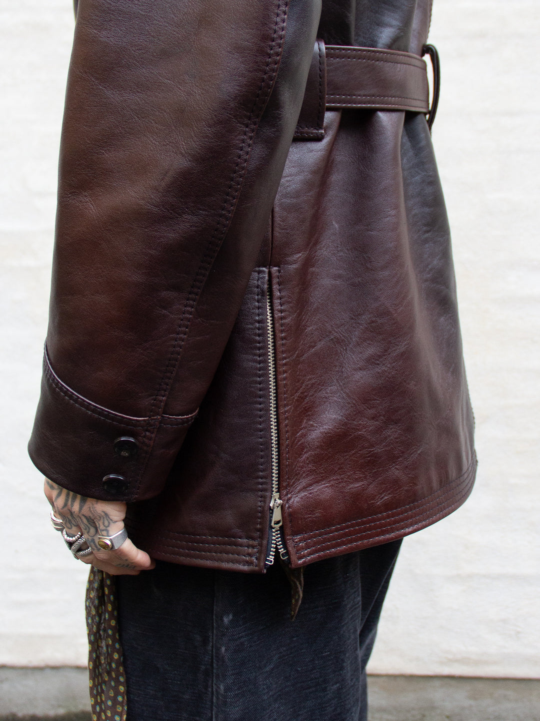 Y'2, YK-05 40's German Motorcycle Belted Half Jacket, Black/ Brown