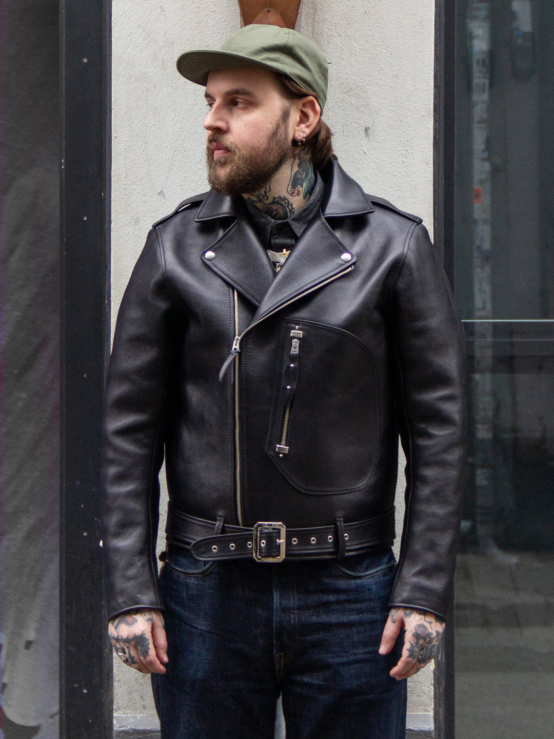 Y'2, Y2-02 1930's Double Motorcycle Jacket, Black Eco Horse