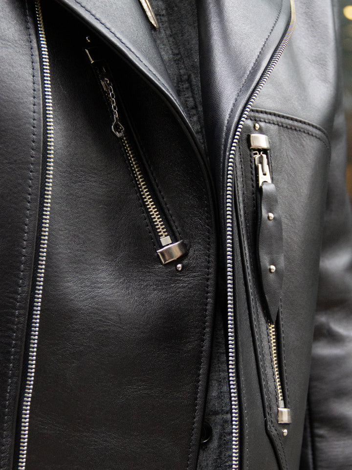 Y'2, Y2-02 1930's Double Motorcycle Jacket, Black Eco Horse