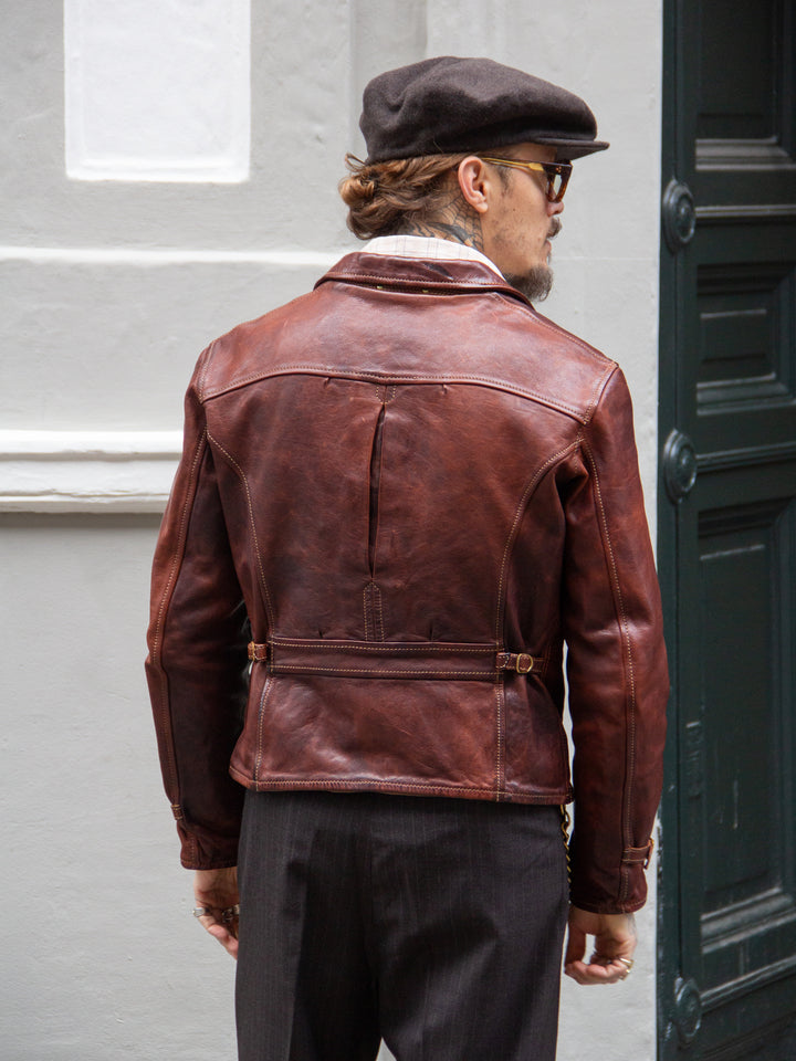 Thedi Leathers, MTC-1279720 Half Belt Jacket, Brown Aged Bruciato