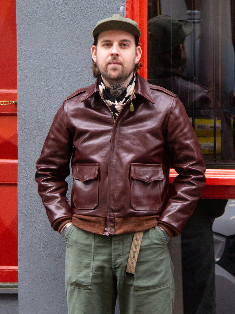 AERO LEATHER TYPE A-2ダークブラウン赤リブ赤ライトニング42 Aero Leather Clothing, Type A-2, Badalassi Tobacco – Wardrobe 19