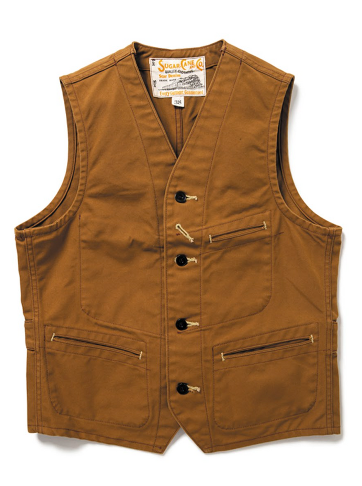 トップス SUGAR CANE BEACH CLOTH VEST Sugar Cane 'Browns Beach' Vest - Black – American Classics