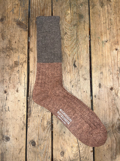Nishiguchi Kutsushita, Wool Cotton Slab Socks, Brown