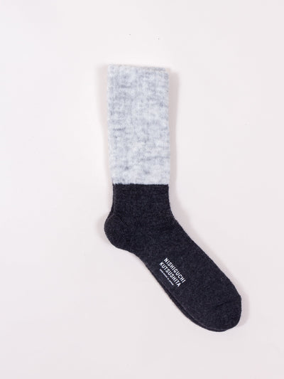 Nishiguchi Kutsushita, Mohair Wool Pile Sock, Light Grey/ Dark Grey