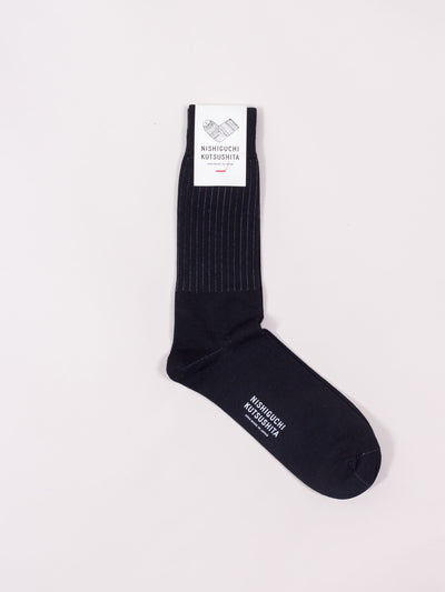 Nishiguchi Kutsushita, Egyptian Cotton Stripe Socks, Black
