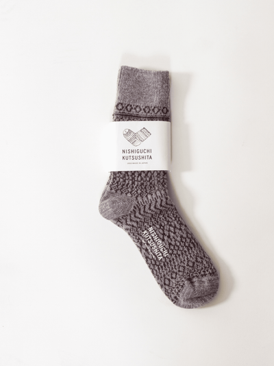 Nishiguchi Kutsushita, Wool Jacquard Socks, Grey